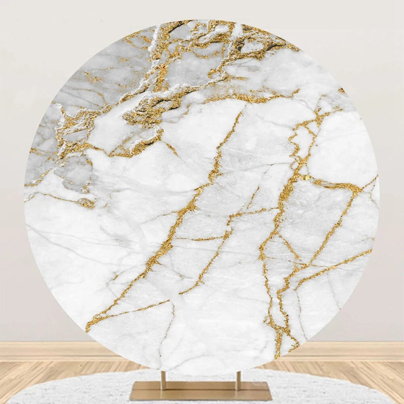 Aperturee - Grey And Gold Marble Simple Round Birthday Backdrop