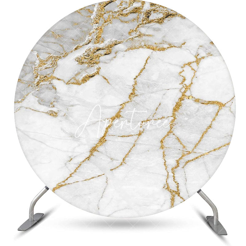 Aperturee - Grey And Gold Marble Simple Round Birthday Backdrop