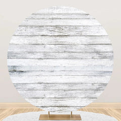 Aperturee - Grey And White Artistic Wood Round Birthday Backdrop