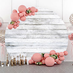 Aperturee - Grey And White Artistic Wood Round Birthday Backdrop