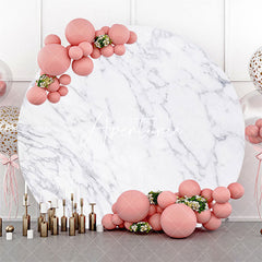 Aperturee - Grey And White Marble Simple Round Birthday Backdrop