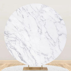 Aperturee - Grey And White Marble Simple Round Birthday Backdrop