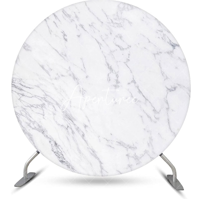 Aperturee - Grey And White Marble Simple Round Birthday Backdrop