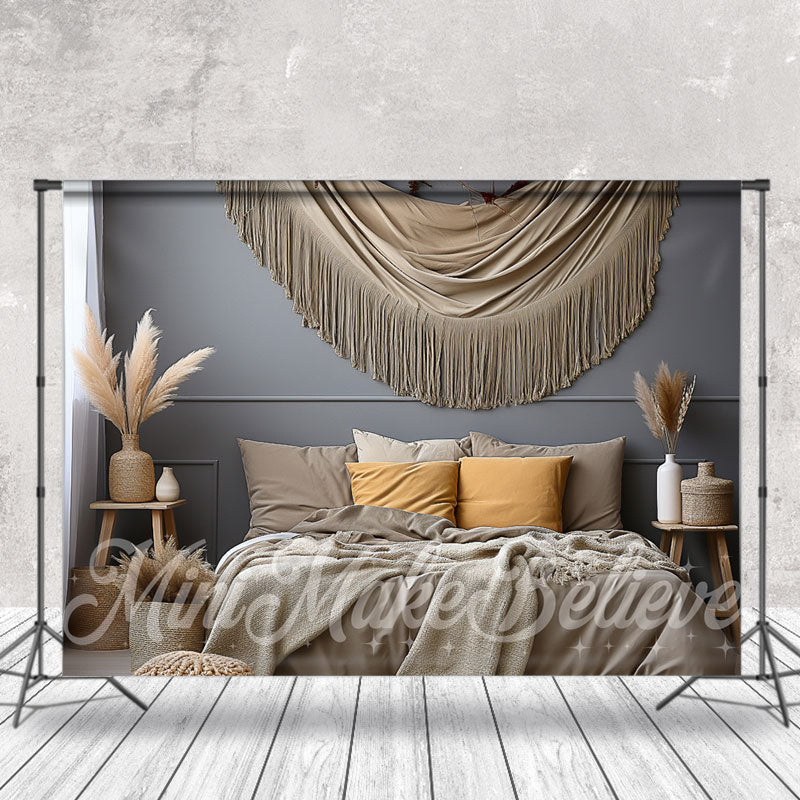 Aperturee - Grey Beige Modern Bedroon Photography Headboard Backdrop