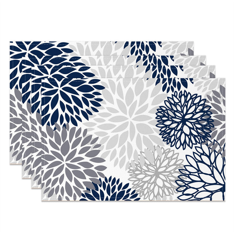 Aperturee - Grey Black Abstract Floral Dining Set Of 4 Placemats