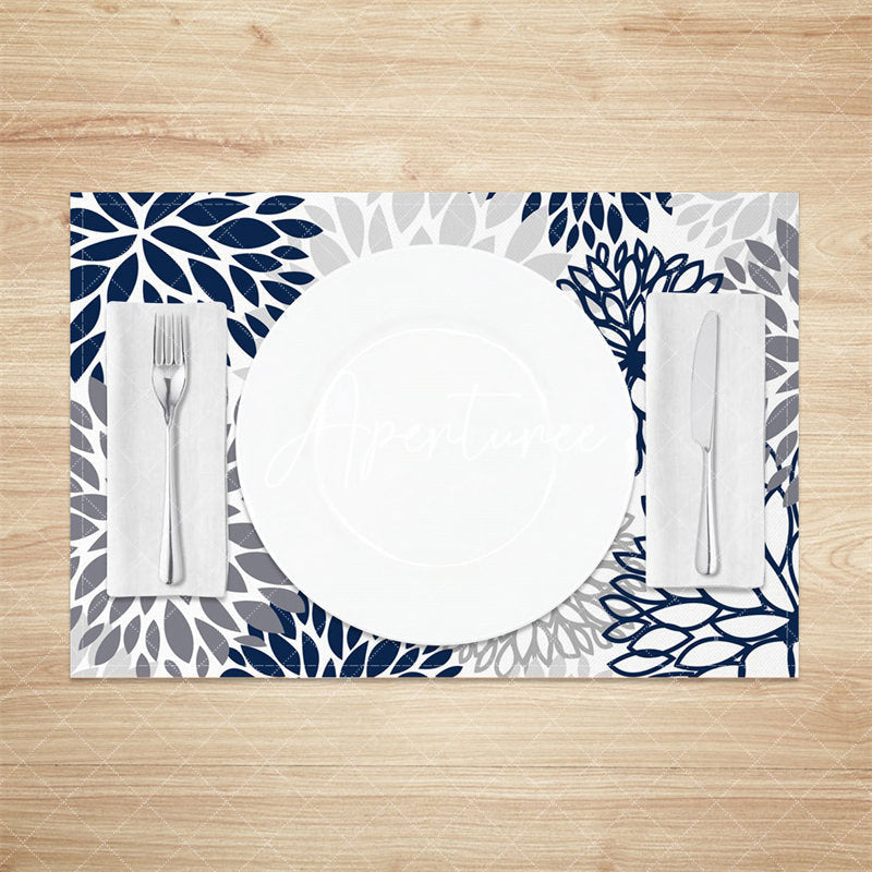 Aperturee - Grey Black Abstract Floral Dining Set Of 4 Placemats