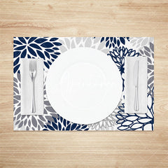 Aperturee - Grey Black Abstract Floral Dining Set Of 4 Placemats