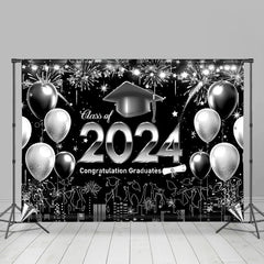 Aperturee - Grey Black Balloons City Night Graduation Backdrop