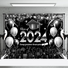 Aperturee - Grey Black Balloons City Night Graduation Backdrop