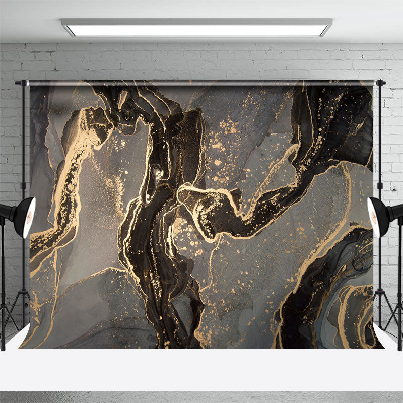 Aperturee - Grey Black Gold Mixed Marble Texture Photo Backdrop