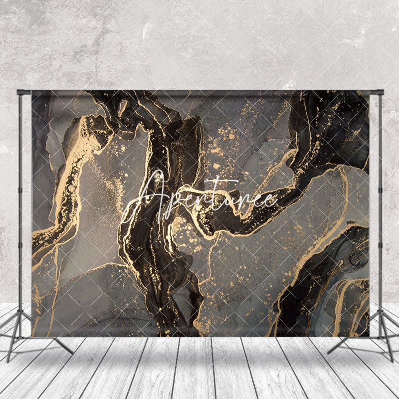 Aperturee - Grey Black Gold Mixed Marble Texture Photo Backdrop