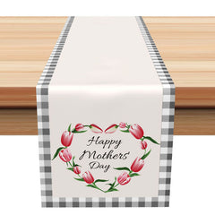 Aperturee - Grey Black Plaid Tulips Mothers Day Table Runner