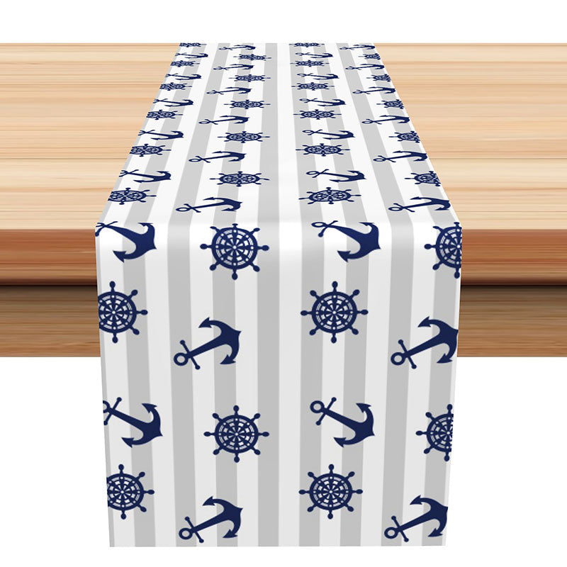 Aperturee - Grey Blue Anchor Navigation Coastal Table Runner