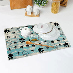 Aperturee - Grey Blue Animal Paw Prints Retro Set Of 4 Placemats