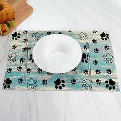 Aperturee - Grey Blue Animal Paw Prints Retro Set Of 4 Placemats