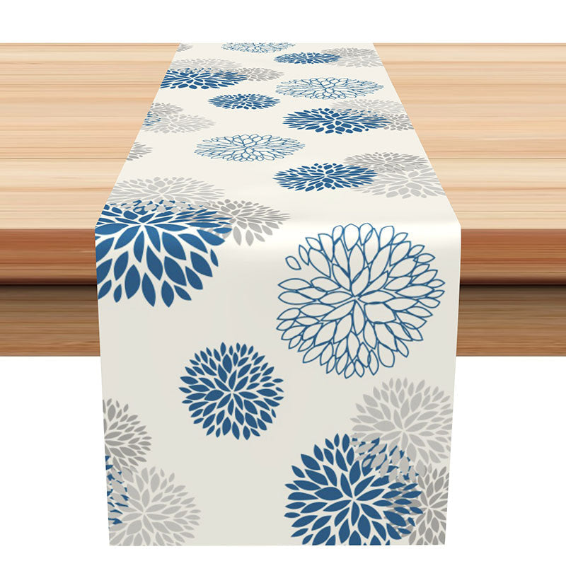 Aperturee - Grey Blue Floral Beige Simple Morden Table Runner