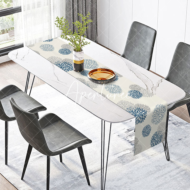 Aperturee - Grey Blue Floral Beige Simple Morden Table Runner