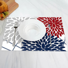 Aperturee - Grey Blue Red Abstract Floral Set Of 4 Placemats