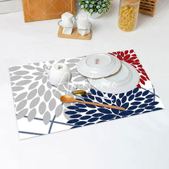 Aperturee - Grey Blue Red Abstract Floral Set Of 4 Placemats