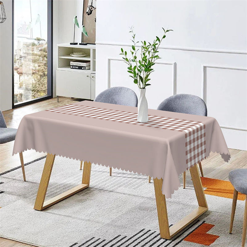 Aperturee - Grey Brown White Plaid Dining Rectangle Tablecloth