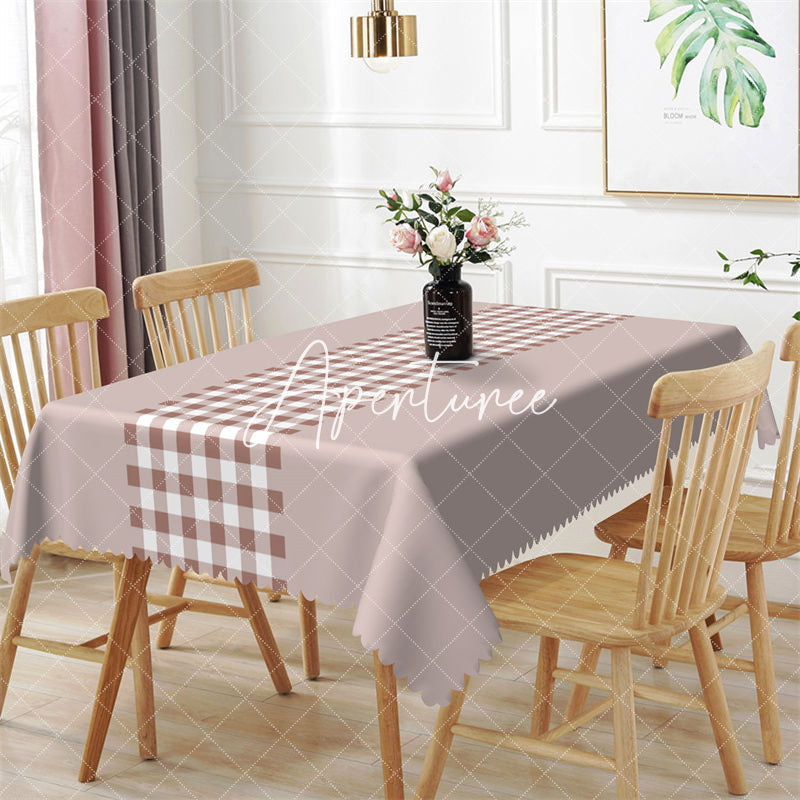 Aperturee - Grey Brown White Plaid Dining Rectangle Tablecloth