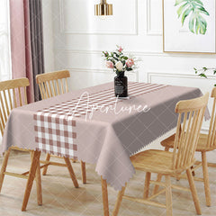 Aperturee - Grey Brown White Plaid Dining Rectangle Tablecloth