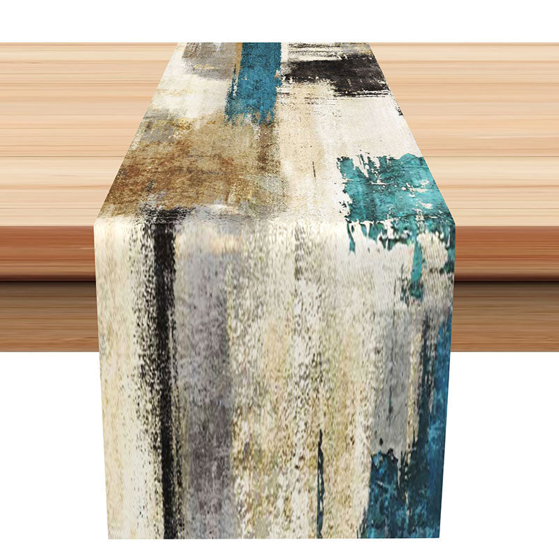 Aperturee - Grey Cyan Watercolor Dining Fabric Table Runner