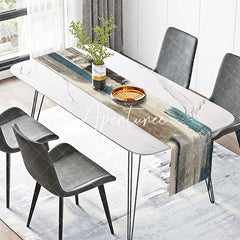 Aperturee - Grey Cyan Watercolor Dining Fabric Table Runner