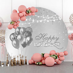 Aperturee - Grey Diamonds Balloons Round Backdrop For Birthday