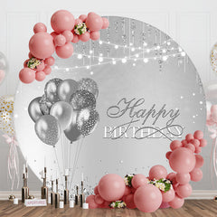 Aperturee - Grey Diamonds Balloons Round Backdrop For Birthday