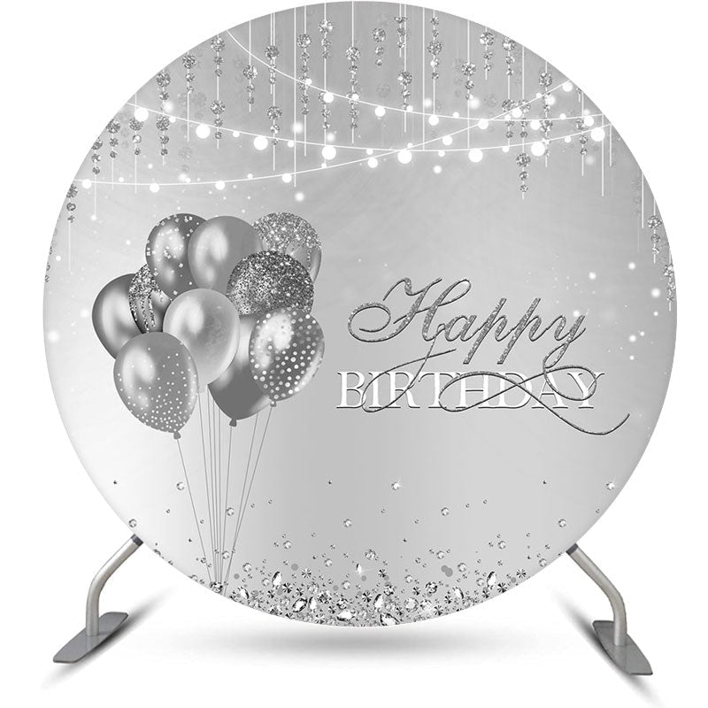 Aperturee - Grey Diamonds Balloons Round Backdrop For Birthday