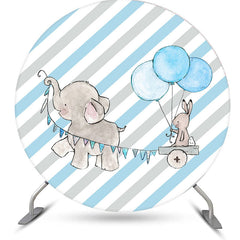 Aperturee - Grey Elephant And Blue Balloons Round Birthday Backdrop Kit