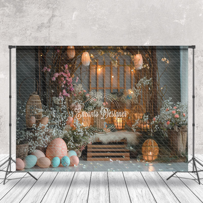 Aperturee - Grey Floral Window Night Photo Backdrop For Easter