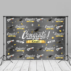 Aperturee - Grey Glitter Mortarboard Star Congrats Grad Backdrop