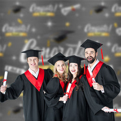 Aperturee - Grey Glitter Mortarboard Star Congrats Grad Backdrop