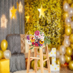 Aperturee - Grey Gold Room Balloons Stars Cake Smash Backdrop