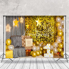 Aperturee - Grey Gold Room Balloons Stars Cake Smash Backdrop