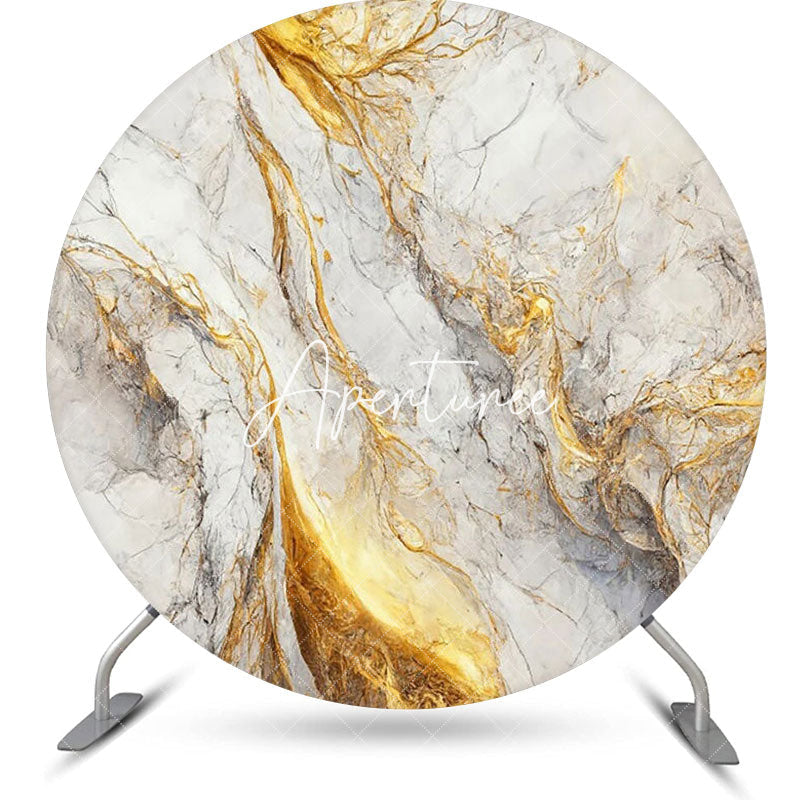 Aperturee - Grey Golden Marble Abstract Round Birthday Backdrop