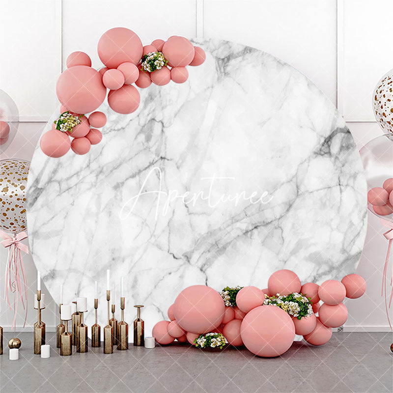 Aperturee - Grey Marble Texture Simple Round Birthday Backdrop