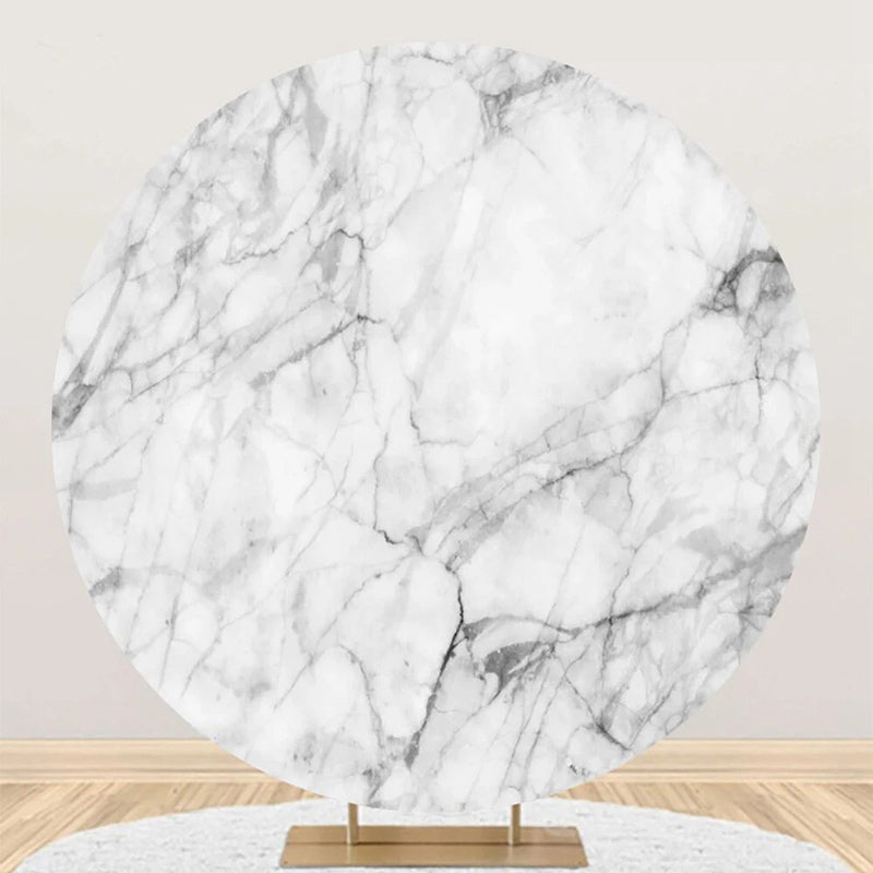 Aperturee - Grey Marble Texture Simple Round Birthday Backdrop