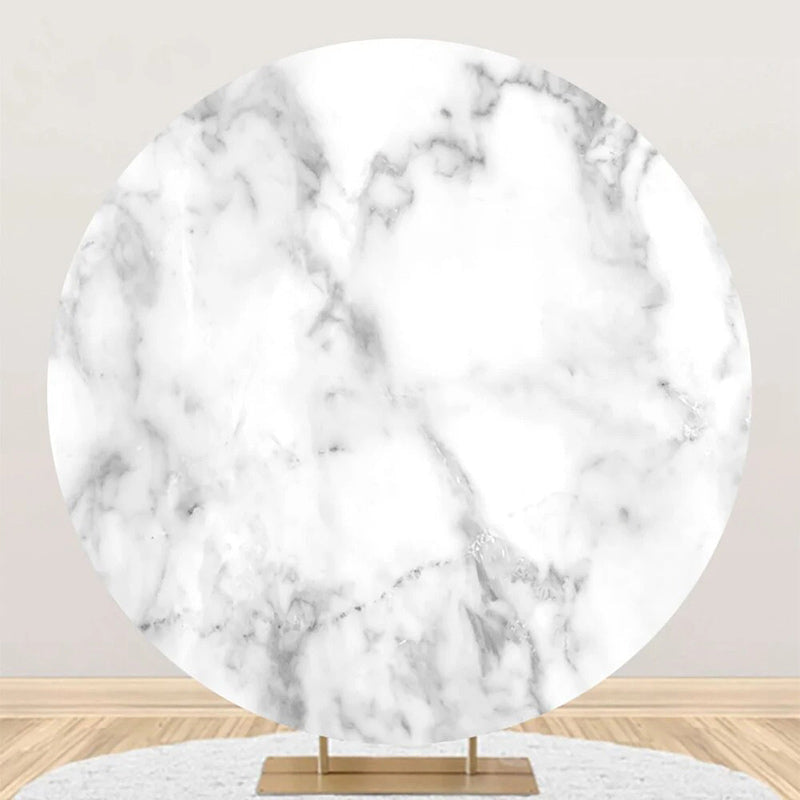 Aperturee - Grey Marble Texture White Round Birthday Backdrop