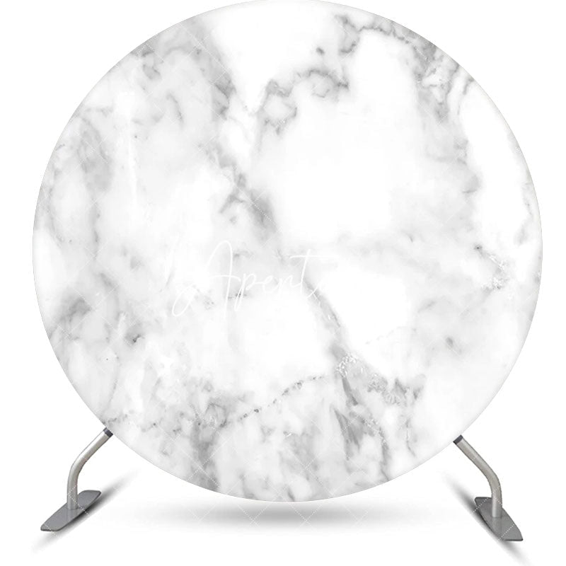 Aperturee - Grey Marble Texture White Round Birthday Backdrop