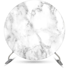 Aperturee - Grey Marble Texture White Round Birthday Backdrop