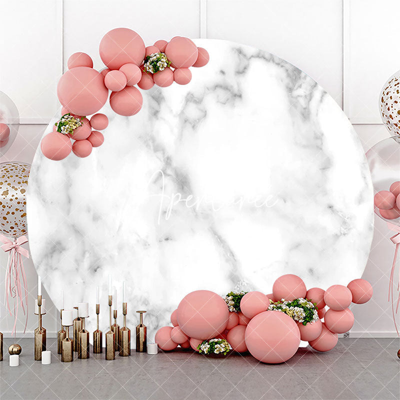 Aperturee - Grey Marble Texture White Round Birthday Backdrop