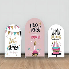 Aperturee - Grey Pink Cakes Golden Candle Arch Backdrop Kit