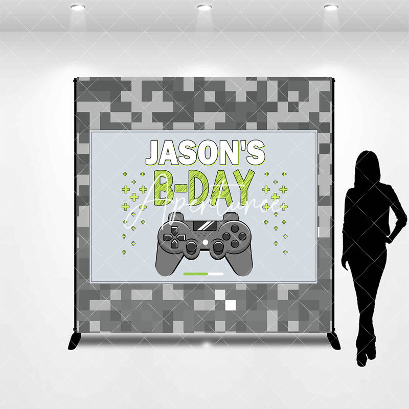 Aperturee - Grey Pixel Games Night Custom Name Birthday Backdrop