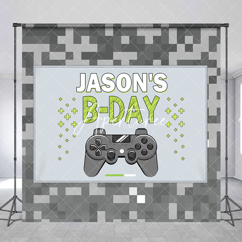 Aperturee - Grey Pixel Games Night Custom Name Birthday Backdrop