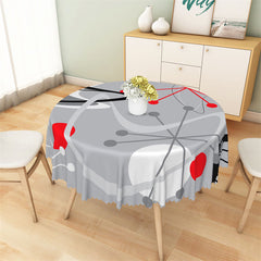 Aperturee - Grey Red Black Lines Spots Abstract Round Tablecloth