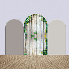 Aperturee - Grey Retro Wooden Wall Greenery Arch Backdrop Kit