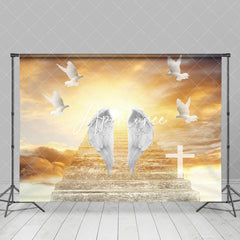 Aperturee - Grey Stair White Pigeon Wing Cross Memorial Backdrop